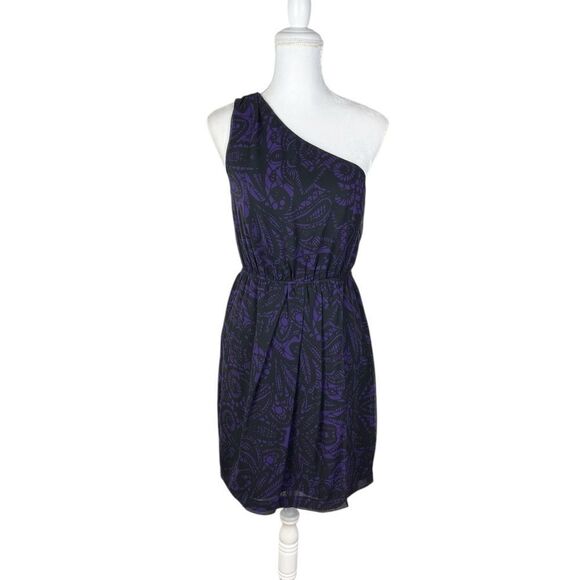 Express Dresses & Skirts - Express Purple Black One Shoulder Chiffon Sheath Cocktail Dress Size Small